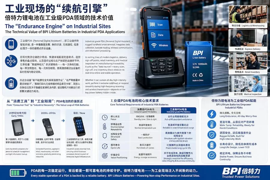 工业现场的“续航引擎”:倍特力锂电池在工业级PDA领域的技术价值 工业现场的“续航引擎”:倍特力锂电池在工业级PDA领域的技术价值