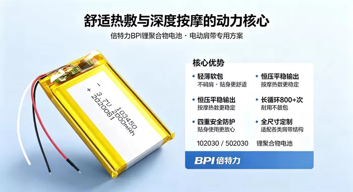 舒适热敷与深度按摩的动力核心 —— 倍特力锂聚合物电池在电动肩带领域的应用